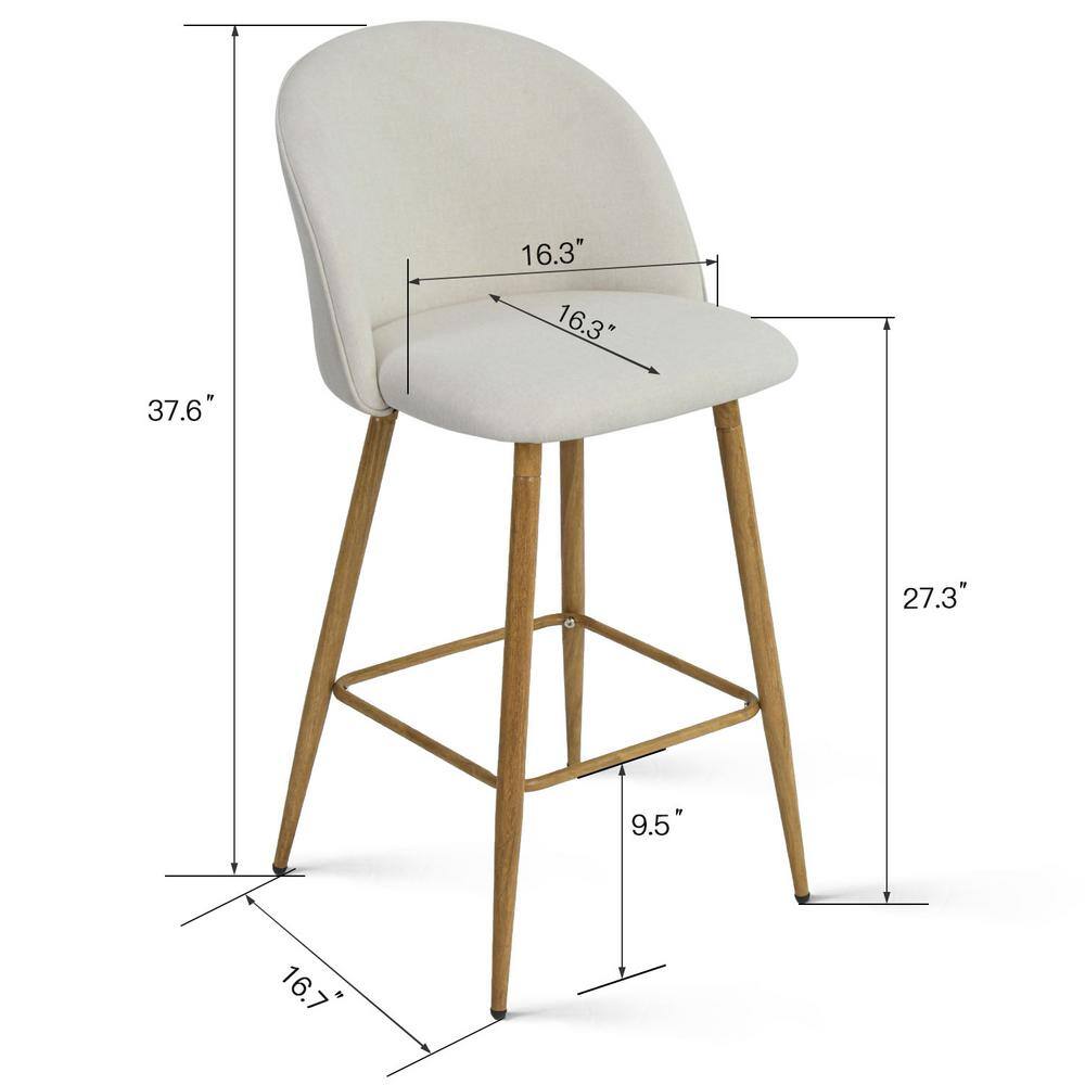 Elevens Upholstered High Back Metal Frame 26 in. Counter Stool (Set of 2) (16.3 in. W x 37.6 in. H) LOLA-MIDBAR-OATMEAL