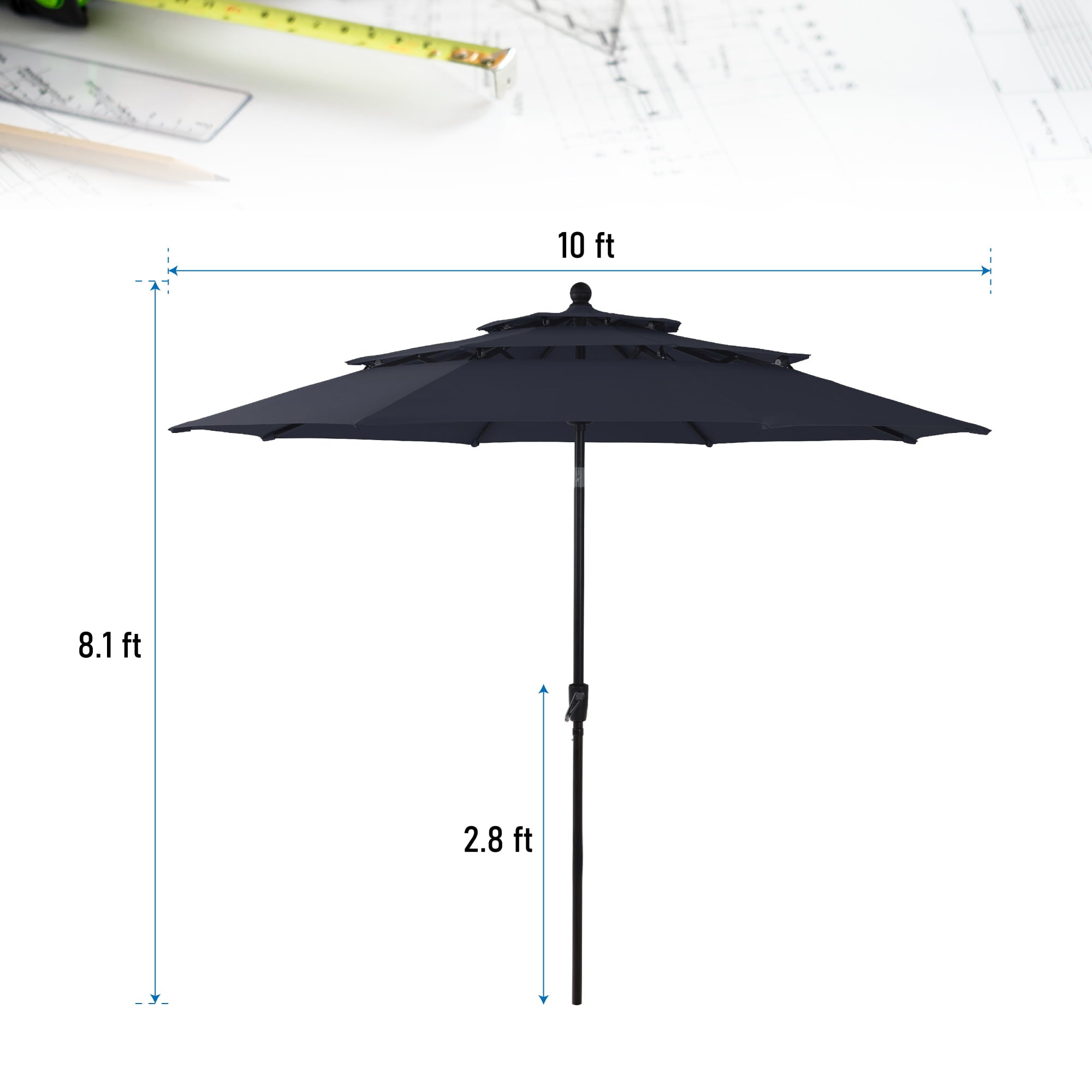 MF Studio 10ft Patio Umbrella 3 Tier Vented Outdoor Market Umbrella with Crank and Tilt All Aluminum Frame Navy Blue