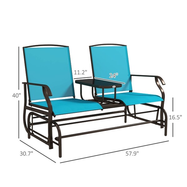 Outsunny 2Person Outdoor Glider Bench w/ Center Table，Steel Frame for Backyard Garden Porch，Beige