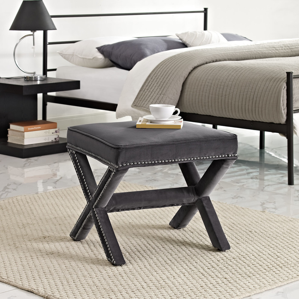 Rivet Upholstered Velvet Ottoman   Transitional   Vanity Stools And Benches   by Uber Bazaar  Houzz