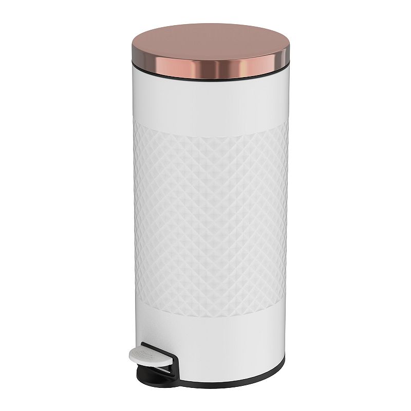 8 Gal./30 Liter White Metal Round Shape Step-on Trash Can with Diamond body design for Kitchen