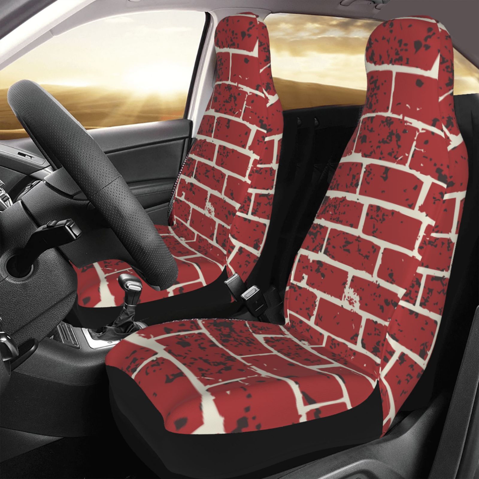 TEQUAN Front Seat Covers， Brick Tile Wall Texture Pattern 2 Piece Car Seat Cover Fit Most Car SUV Truck Van