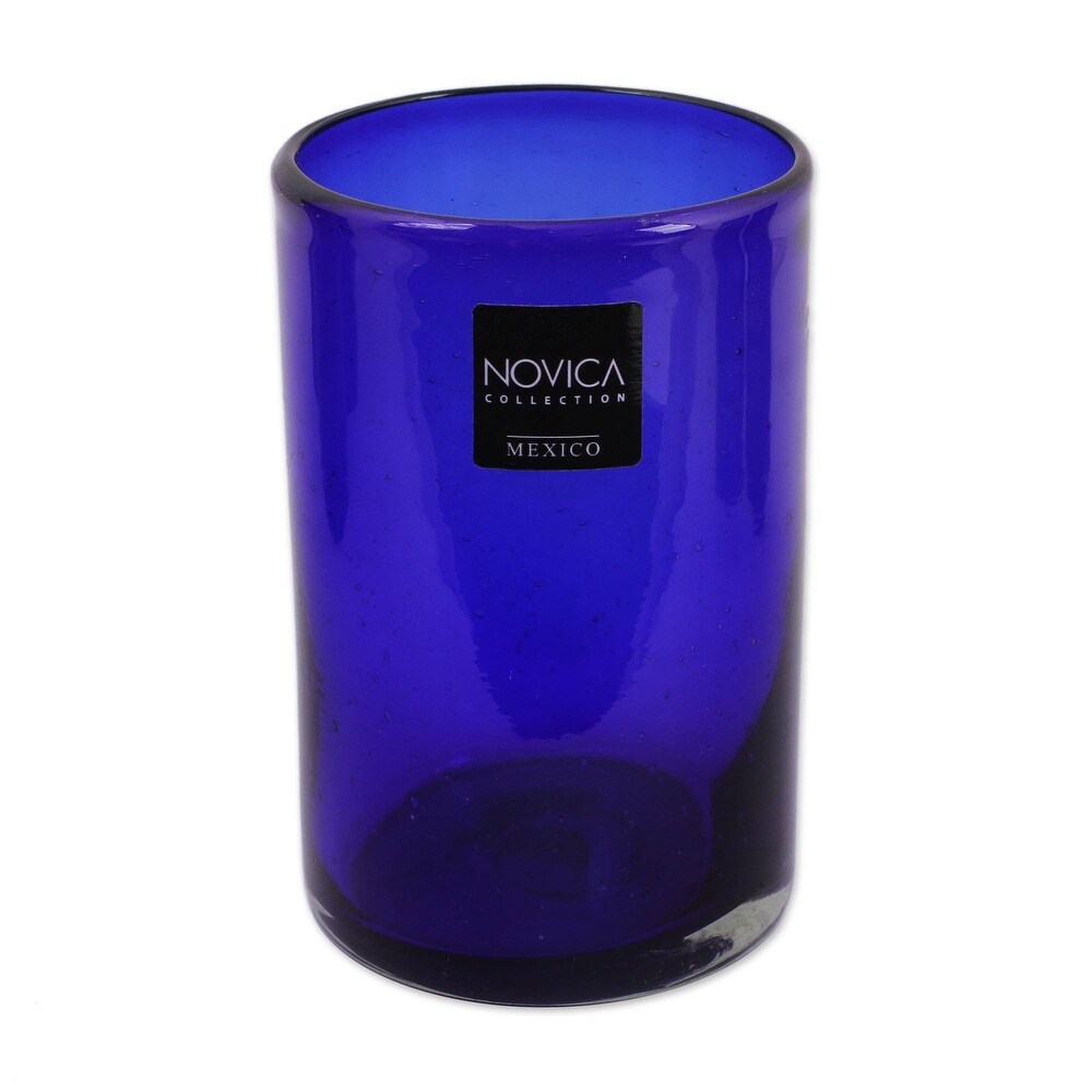 NOVICA Artisan Handblown Recycled Drinking Glasses Blue Tumblers Mexican Water Tableware 'Pure Cobalt'(Set of 6)   5*3.2