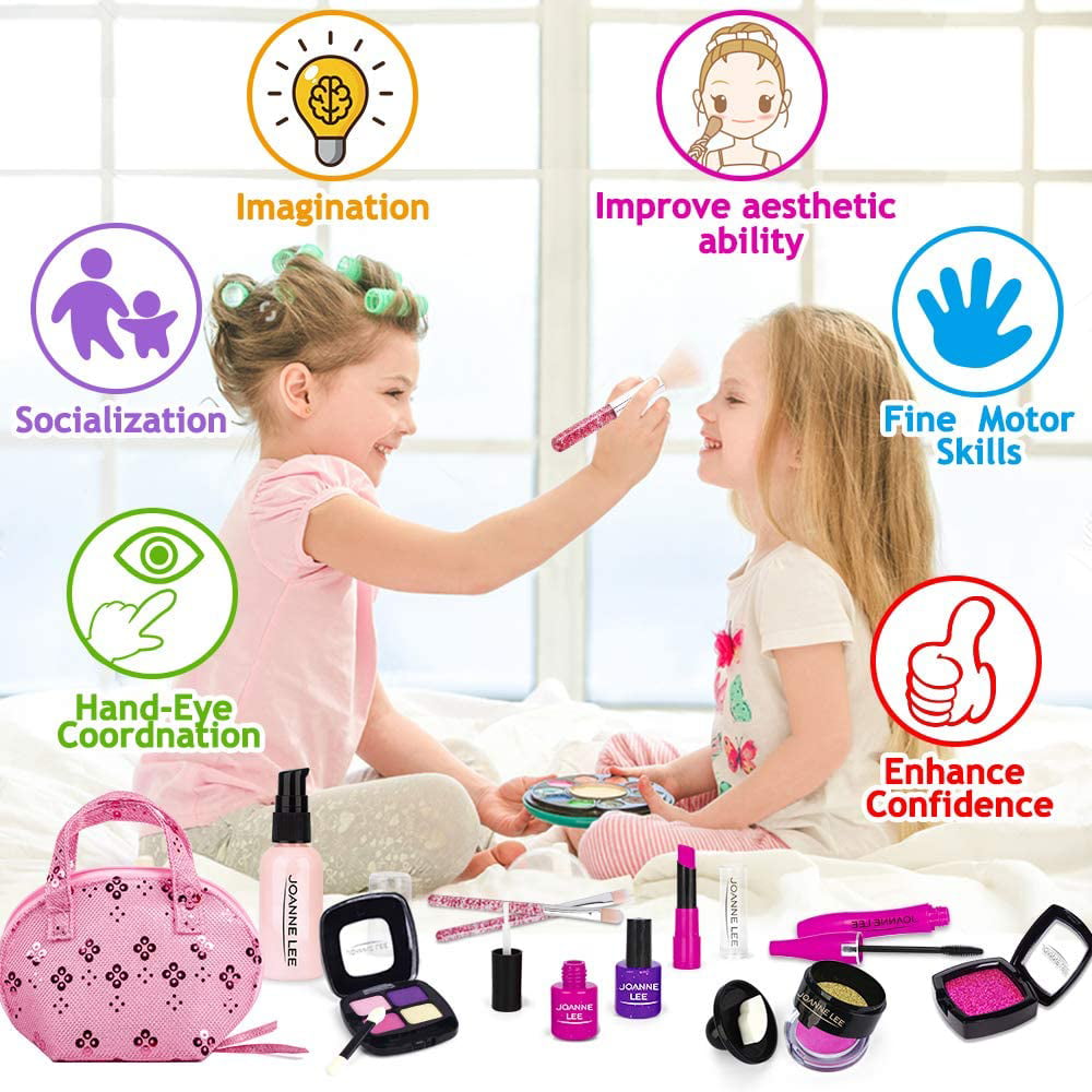 Girls Pretend Play Makeup Toy - Pretend Makeup Case for Girls ， Play Makeup Kit for Toddlers ， Fake Makeup for Kids ， Little Girls Make Up Play Set ， Cosmetic Toys ， Best Gifts for 3/4/5/6/7