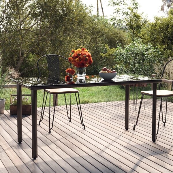 vidaXL Outdoor Dining Table Patio Table with Glass Top Garden Furniture Steel