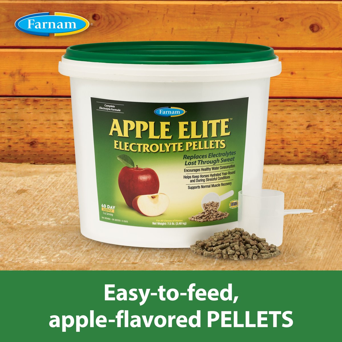 Farnam Apple Elite Electrolyte Pellets Horse Supplement， 7.5-lb bag