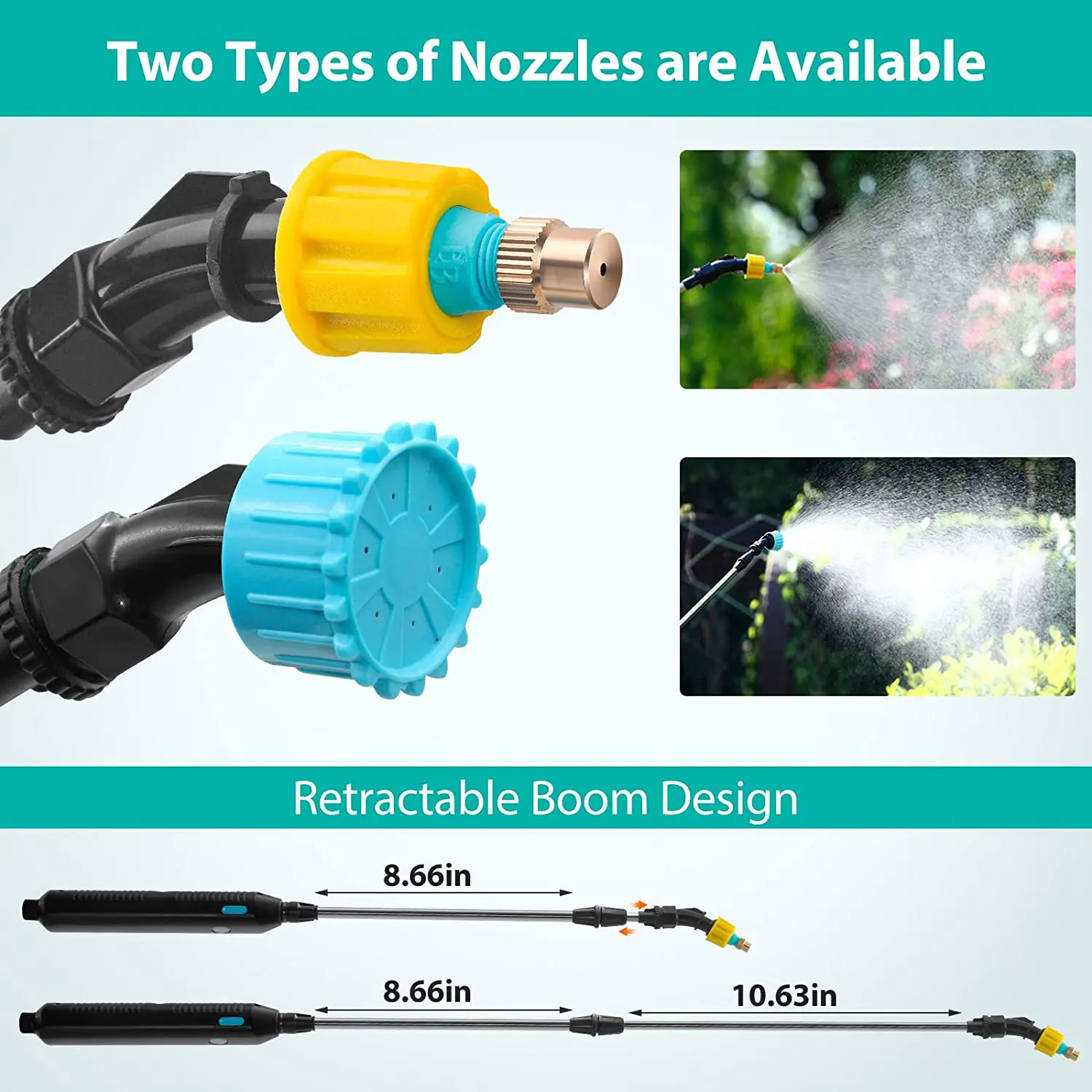 USB Rechargeable Portable Battery Powered 1.35 Gallon 5 Litre Electric Garden Sprayer with 3 Mist Nozzle and Telescopic Wand