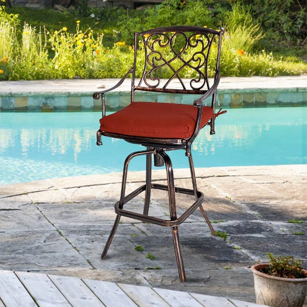 Outdoor Counter Height Cast Aluminum Swivel Bar Stool With Sunbrella Cushion Red Crestlive Products