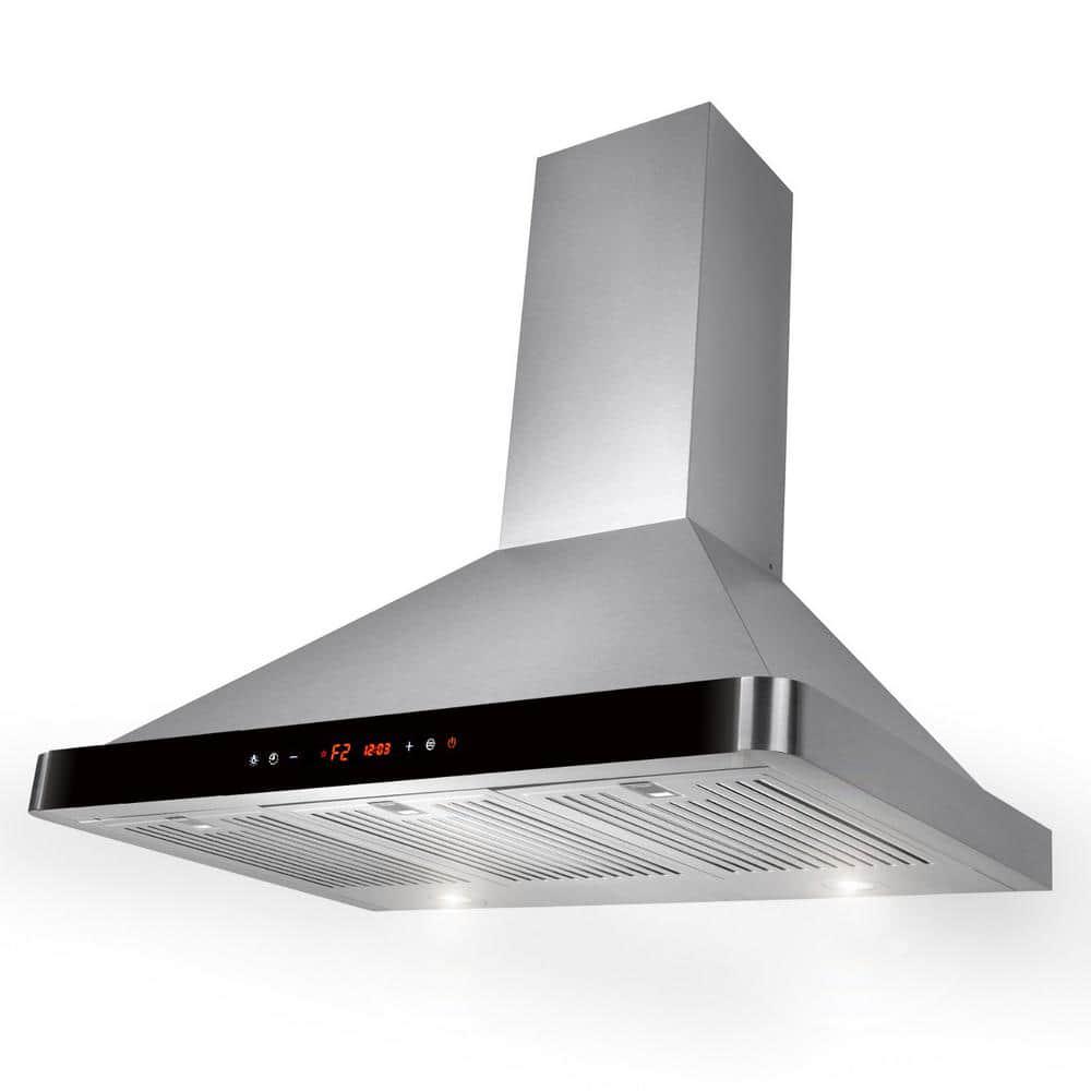 Winflo 36 in Convertible 439 CFM Wall Mount Range Hood in Stainless Steel with Baffle Filters and Charcoal Filters