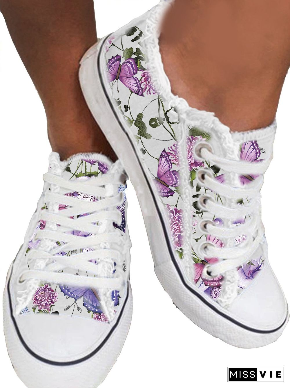 Floral Light Lace Up Canvas Sneakers