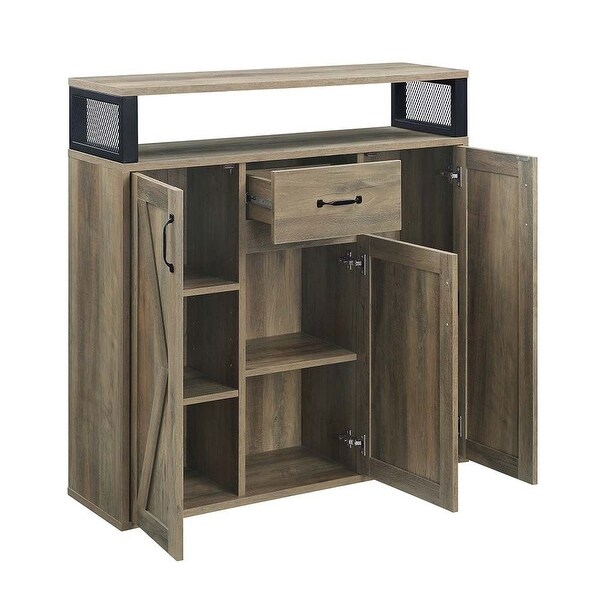 1 Drawer and 3 Doors Wood Server with Metal Handles in Rustic Oak