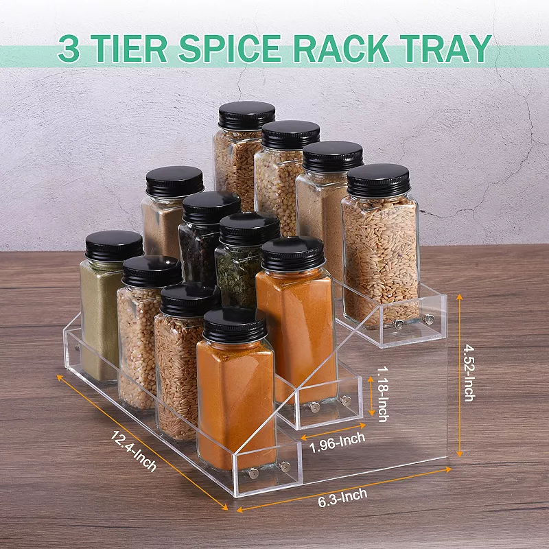 Acrylic Spice Rack， 3 Tier Spice Drawer Organizer Shelf Seasoning Jar Rack