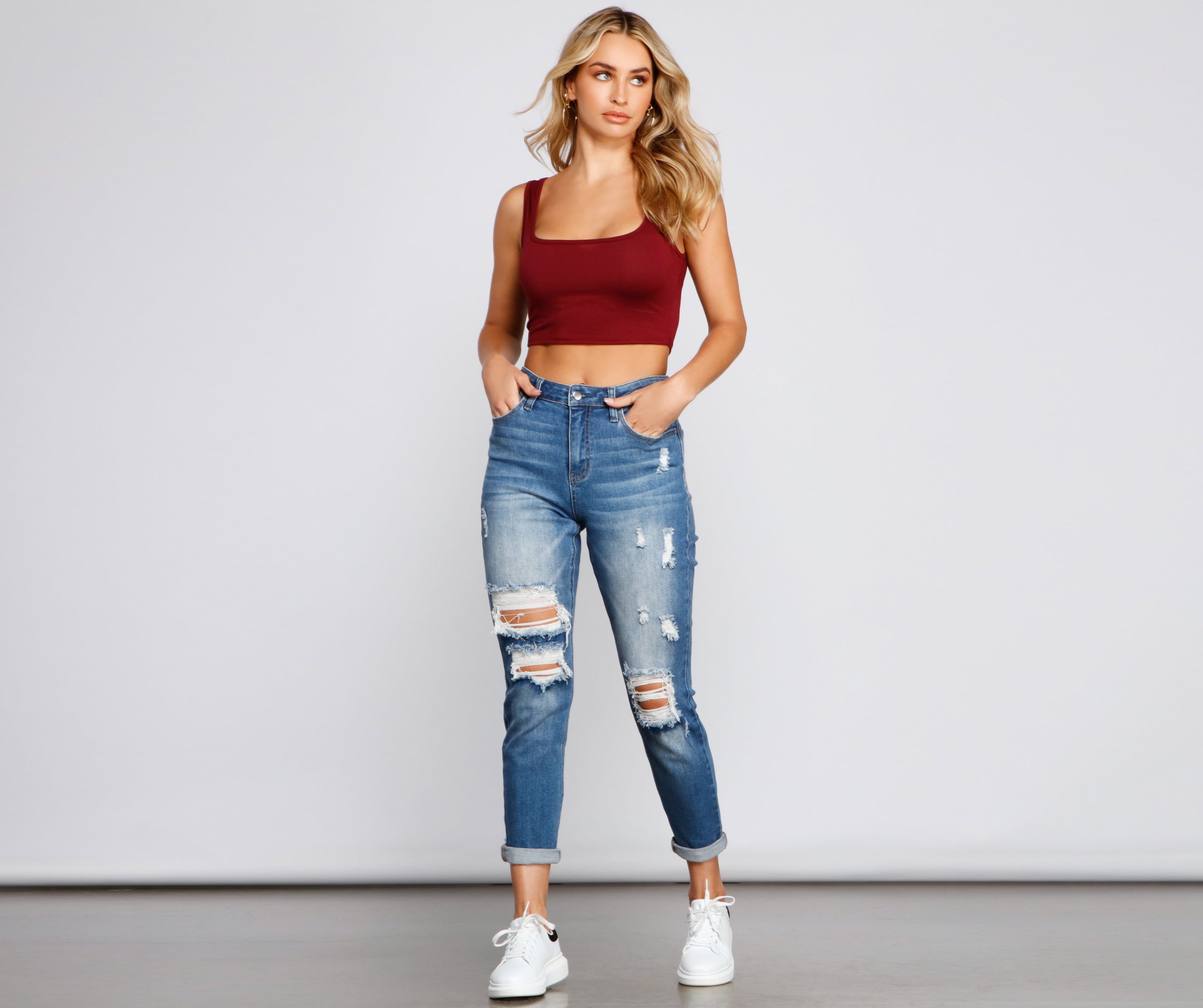 Amanda High-Rise Destructed Cuffed Boyfriend Jeans