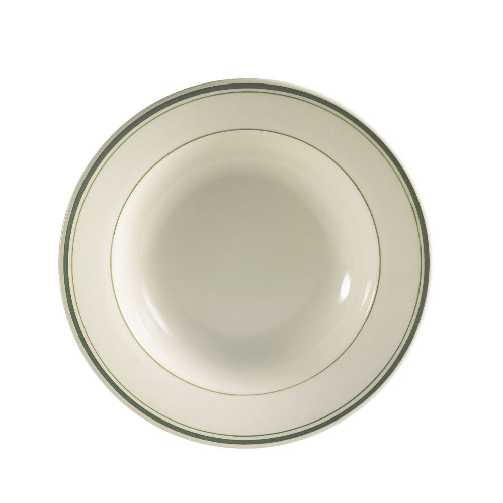 Greenbrier， Pasta Bowl 30 Oz. 12-3/4Dia. X 2H， Stoneware， American White， Green Band