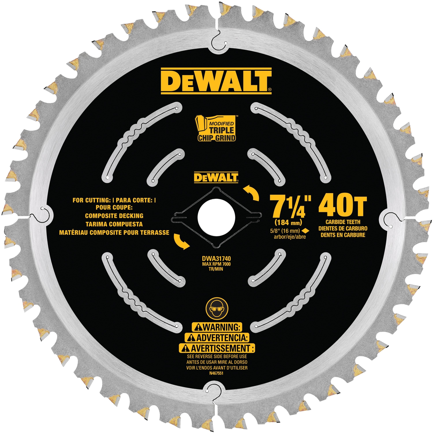 DW 7-1/4 in. D X 5/8 in. Carbide Saw Blade 40 teeth 1 pk