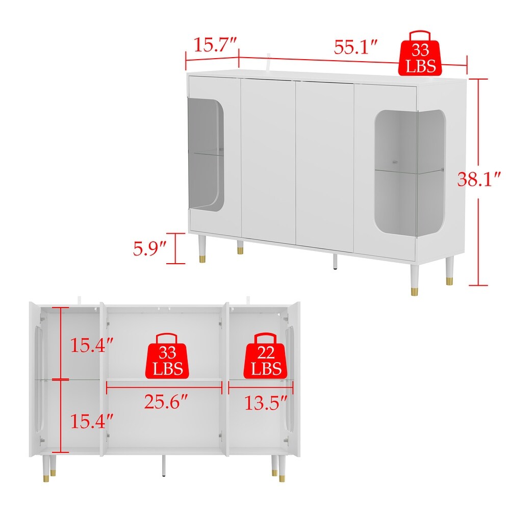 Sideboard Modern Glass Door Display Cabinet w/LED Lighting Buffet   55.1\