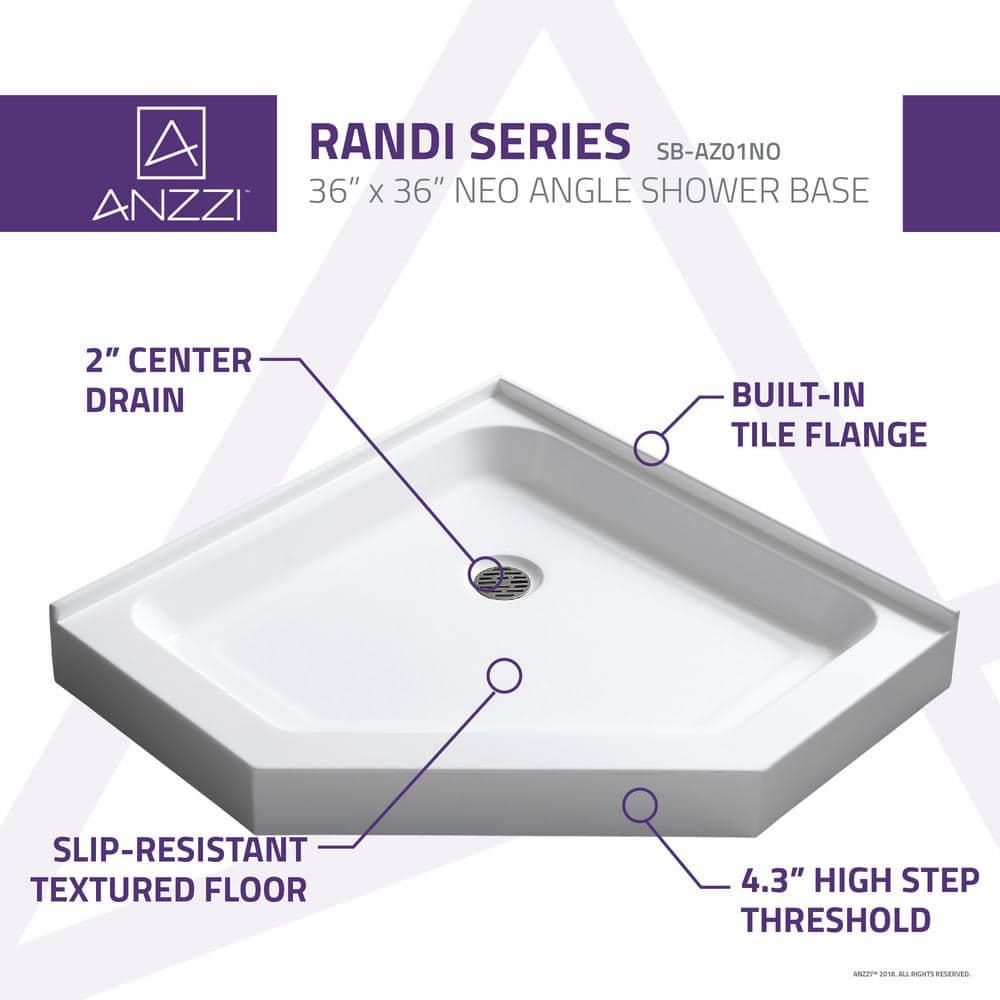 ANZZI Randi 36 in x 36 in Double Threshold Shower Base in White