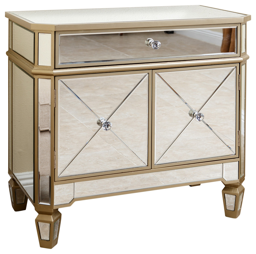 Alexis Gold Trim Mirrored Console Cabinet   Transitional   Console Tables   by Abbyson Living  Houzz