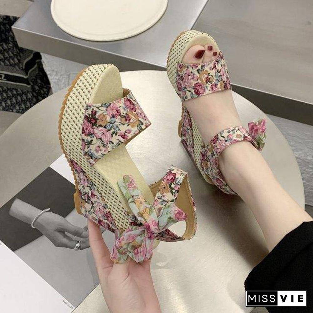 INS Hot Lace Leisure Women Wedges Heeled Women Shoes Summer Sandals Party Platform High Heels Shoes Woman