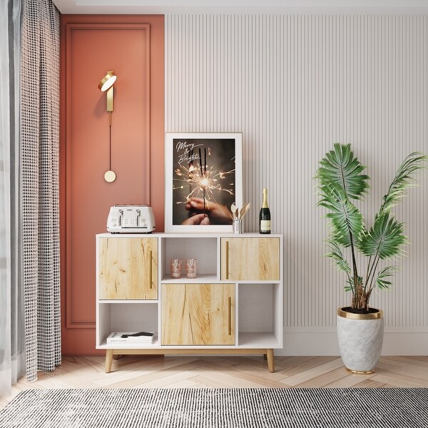 Multi-purpose storage cabinet with display stand and door