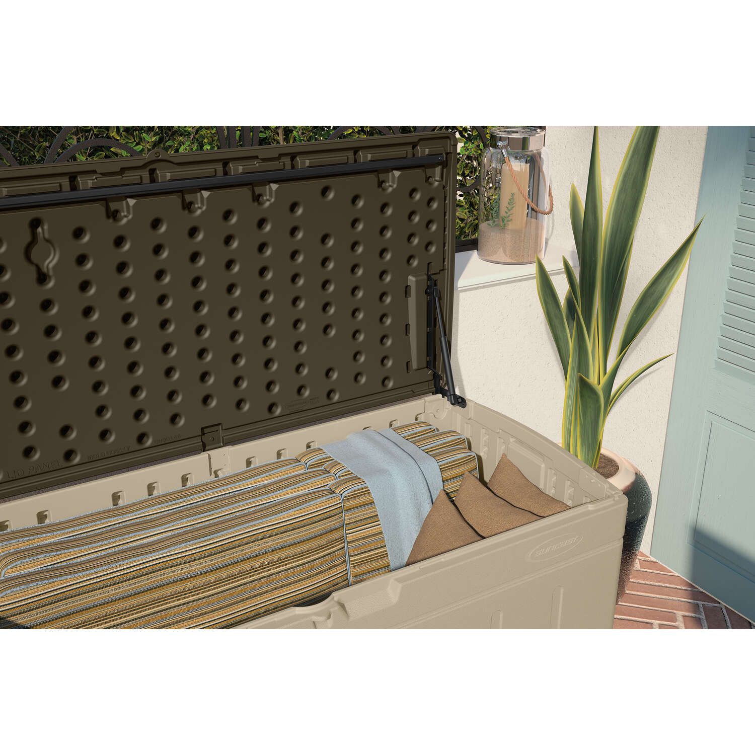 Suncast 52 in. W X 27 in. D Beige Plastic Deck Box 99 gal