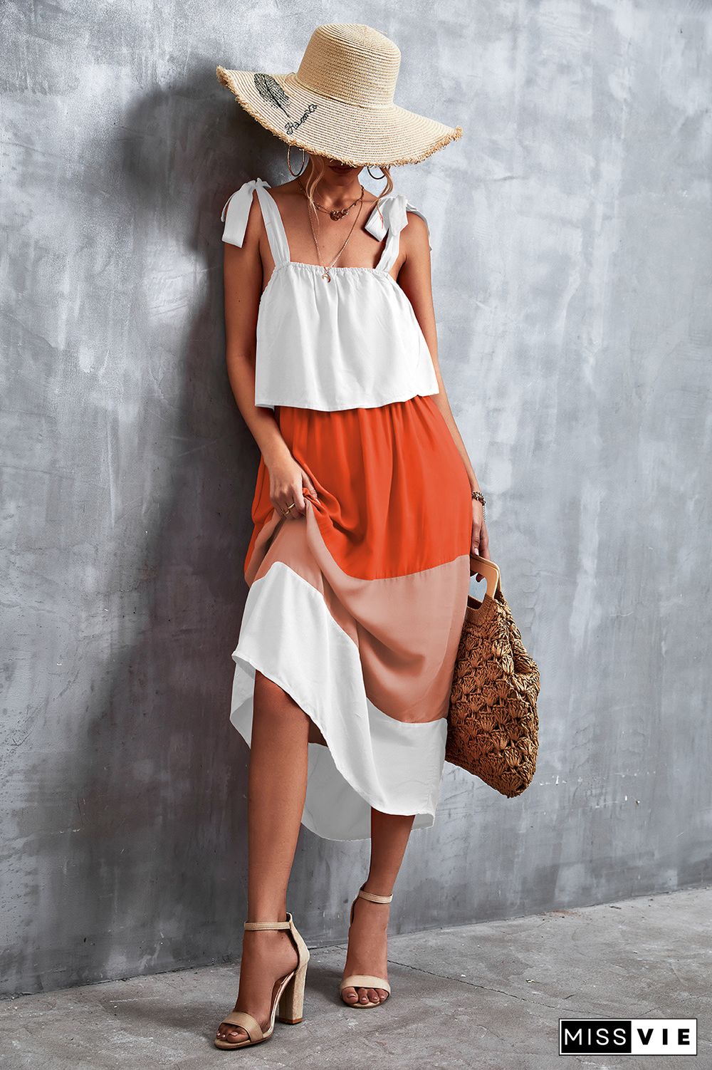 Tie Strap Color Block Maxi Dress