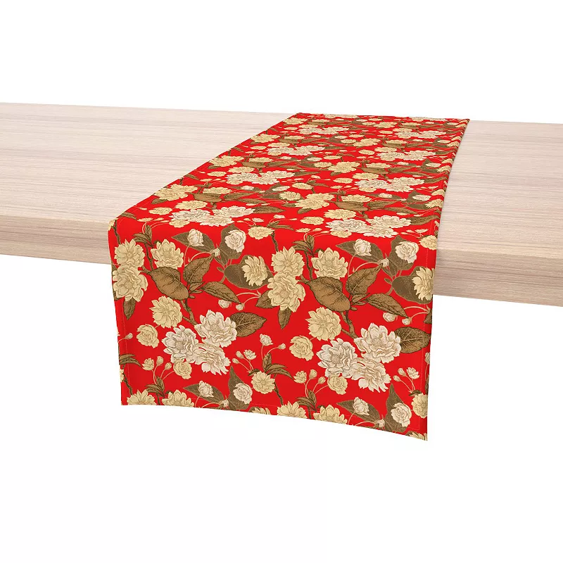 Table Runner， 100% Cotton， 16x90， Golden Floral Blossom