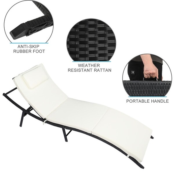 3-Piece Patio Black Rattan Chaise Lounge Set with Cushions