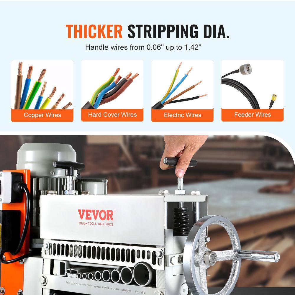 VEVOR Automatic Wire Stripping Machine 0.06in. to 1.42in. Electric Cable Stripper Peeler 370W 11 Channels for Copper Recycling B370W111538MM5NQ6V1