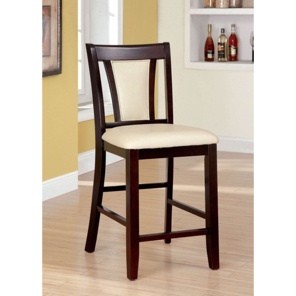 Wooden Side Chair With Padded Ivory Seat and Back， Pack Of 2， Cherry Brown- Saltoro Sherpi