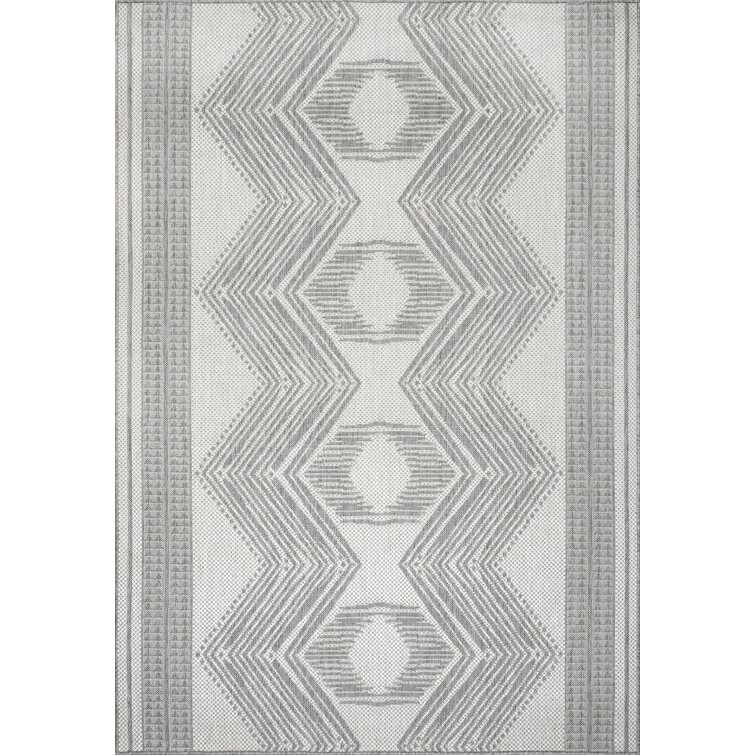 Kendall Geometric Indoor / Outdoor Patio Area Rug in Tan