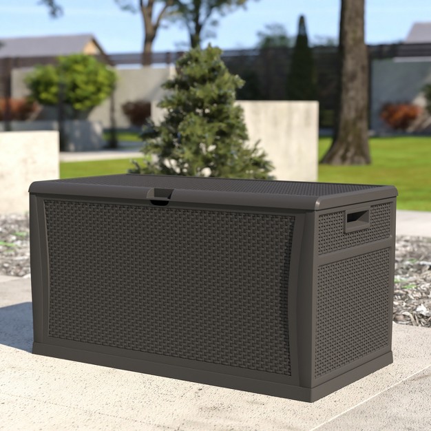 Flash Furniture 120 Gallon Plastic Deck Box Outdoor Waterproof Storage Box For Patio Cushions Garden Tools And Pool Toys