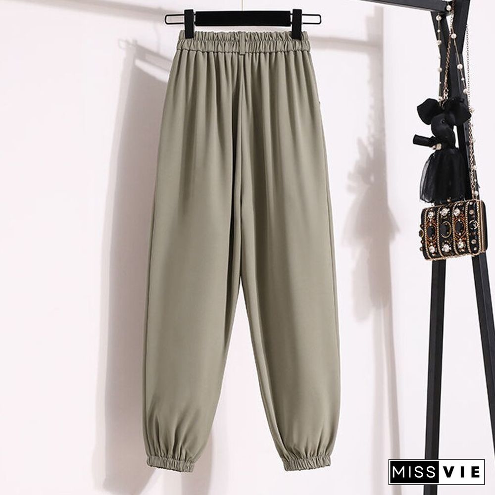 Fashion Loose Office Lady Harem Pants Casual Korean Women High Waist Bloomers Summer Elegant Elastic All-match Cargo Pants New