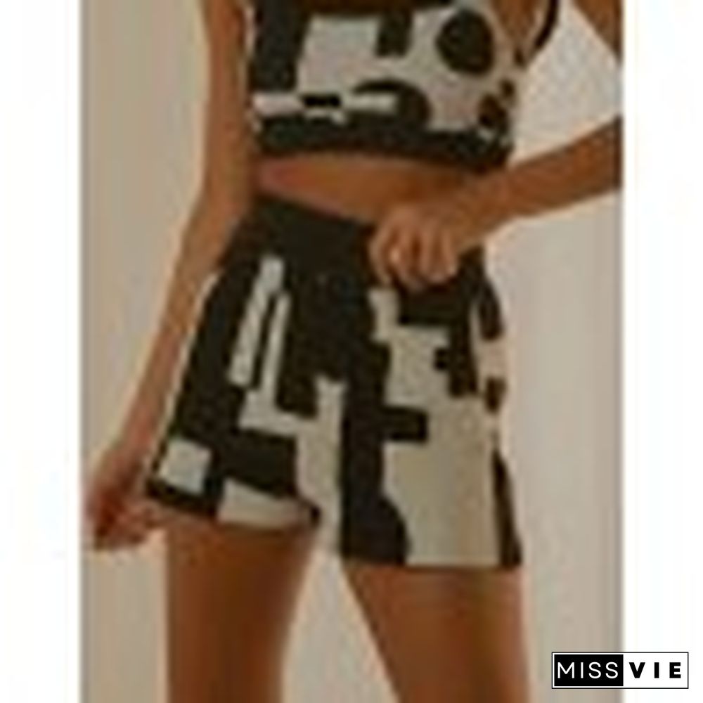 Contrast Geometric Y2K Knit Shorts