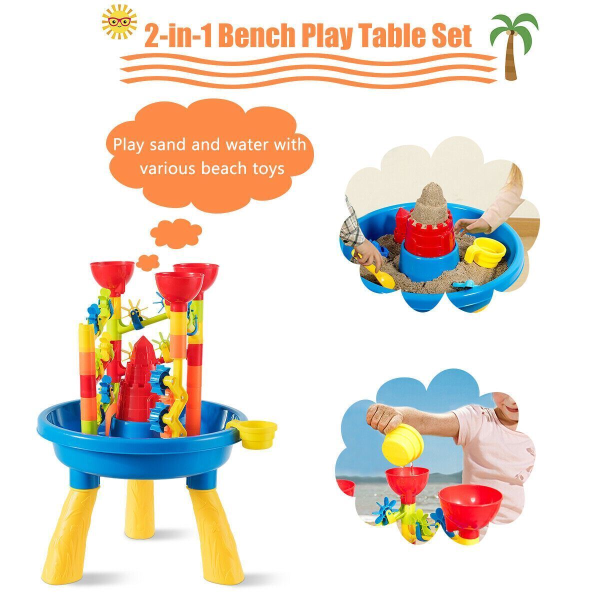 Modern Durable 2-in-1 Sand & Water Table Activity Play Center