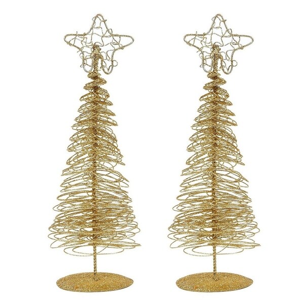 2Pack Gold Mini Christmas Trees Christmas Miniature Tabletop Decor，10.5x 3x 3