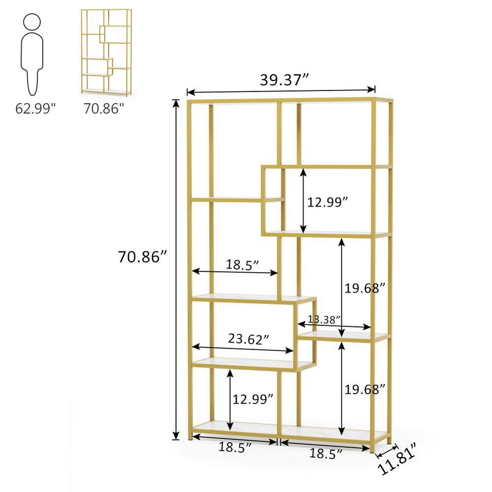 TRIBESIGNS WAY TO ORIGIN Betty 70.9 in. White Marble 8-Shelf Etagere Bookcase with Faux Marble HD-F1184