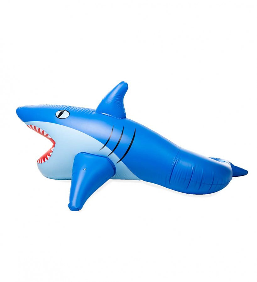 HearthSong 8-Foot Giant Inflatable Mister Shark Sprinkler for Kids' Outdoor Active Water Play