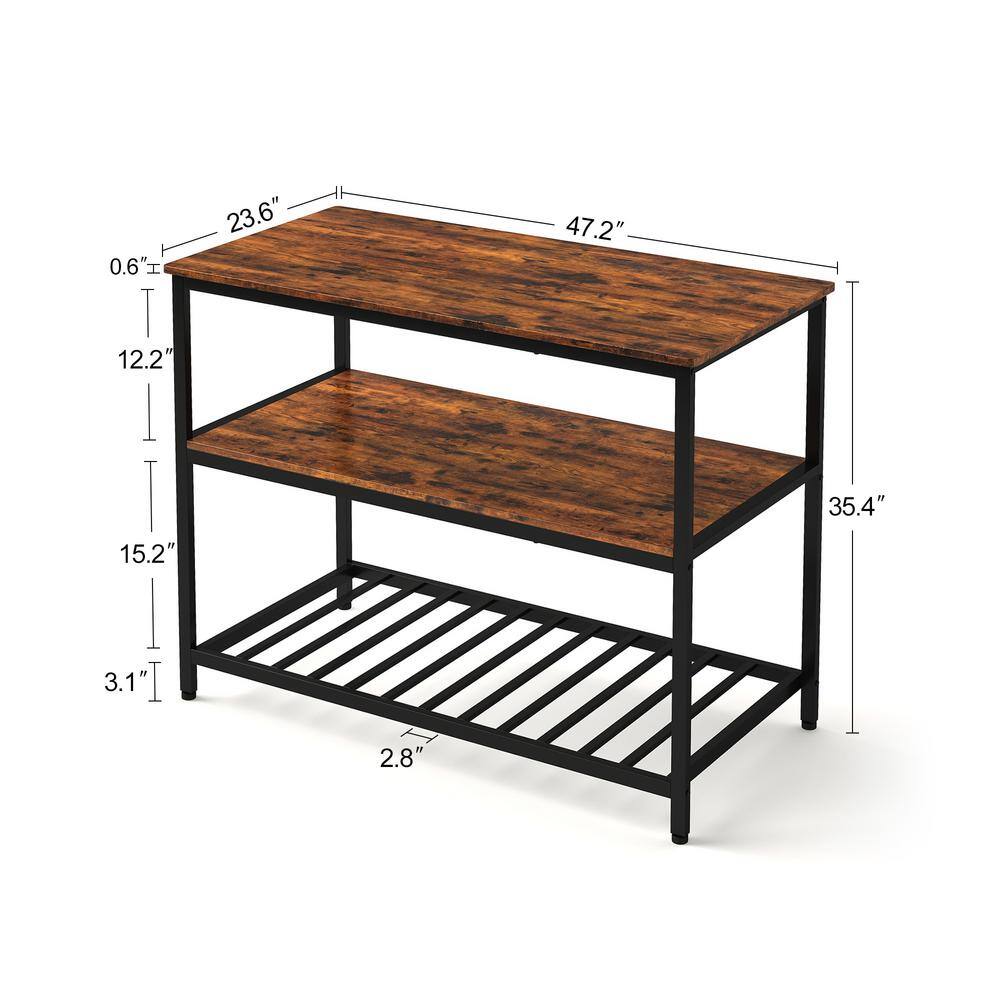 Tileon Rustic Brown Wood 47.2 in. Kitchen Island with Storage Shelves YJHDRA171