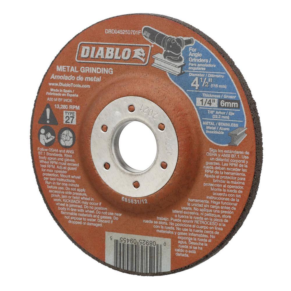 DIABLO 4-12 in. x 14 in. x 78 in. Metal Grinding Disc with Type 27 Depressed Center DBD045250701F