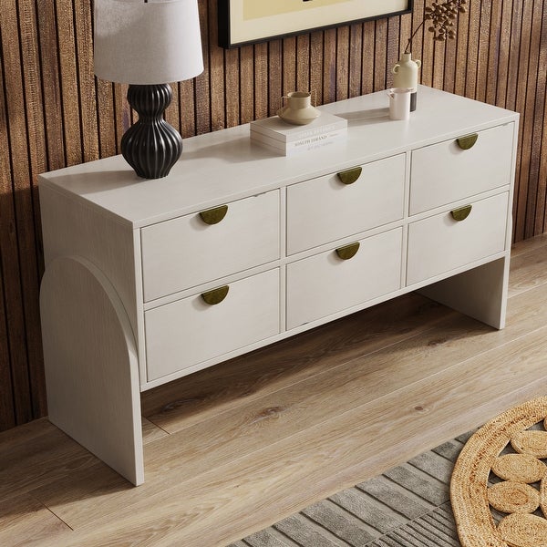 Retro Style 3-Drawer Dresser Ample Storage Spaces， Half-Round Table Leg Design， for Living Room， Children's Room， Adult Room - - 37828136