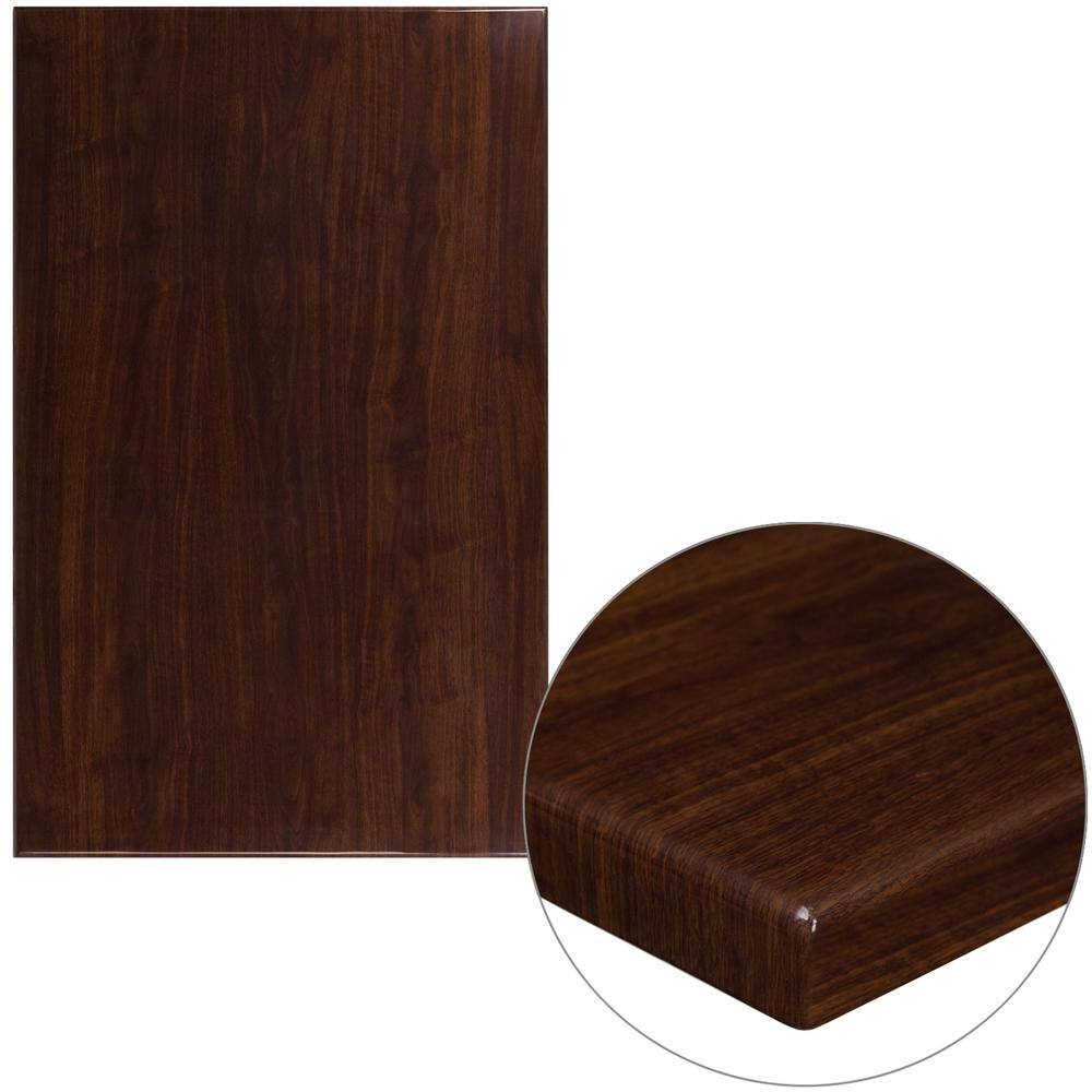 Flash Furniture 30 in. x 48 in. High-Gloss Walnut Resin Table Top with 2 in. Thick Drop-Lip TPWAL3048