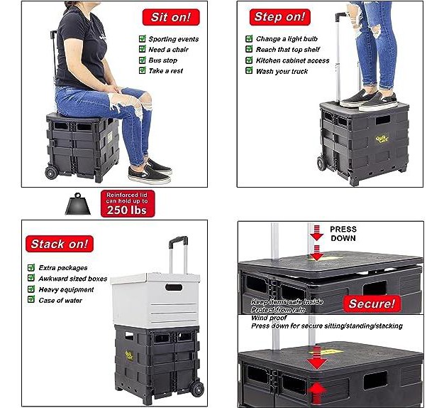 Dbest Products Quik Cart Sport Collapsible Rolling Wheels Crate For Teachers 80 Lbs Capacity