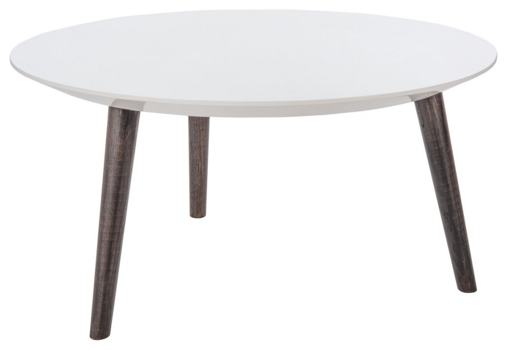 Shae Retro Mid Century Round Lacquer Accent Table White/Dark Brown   Midcentury   Side Tables And End Tables   by Peachtree Fine Furniture  Houzz