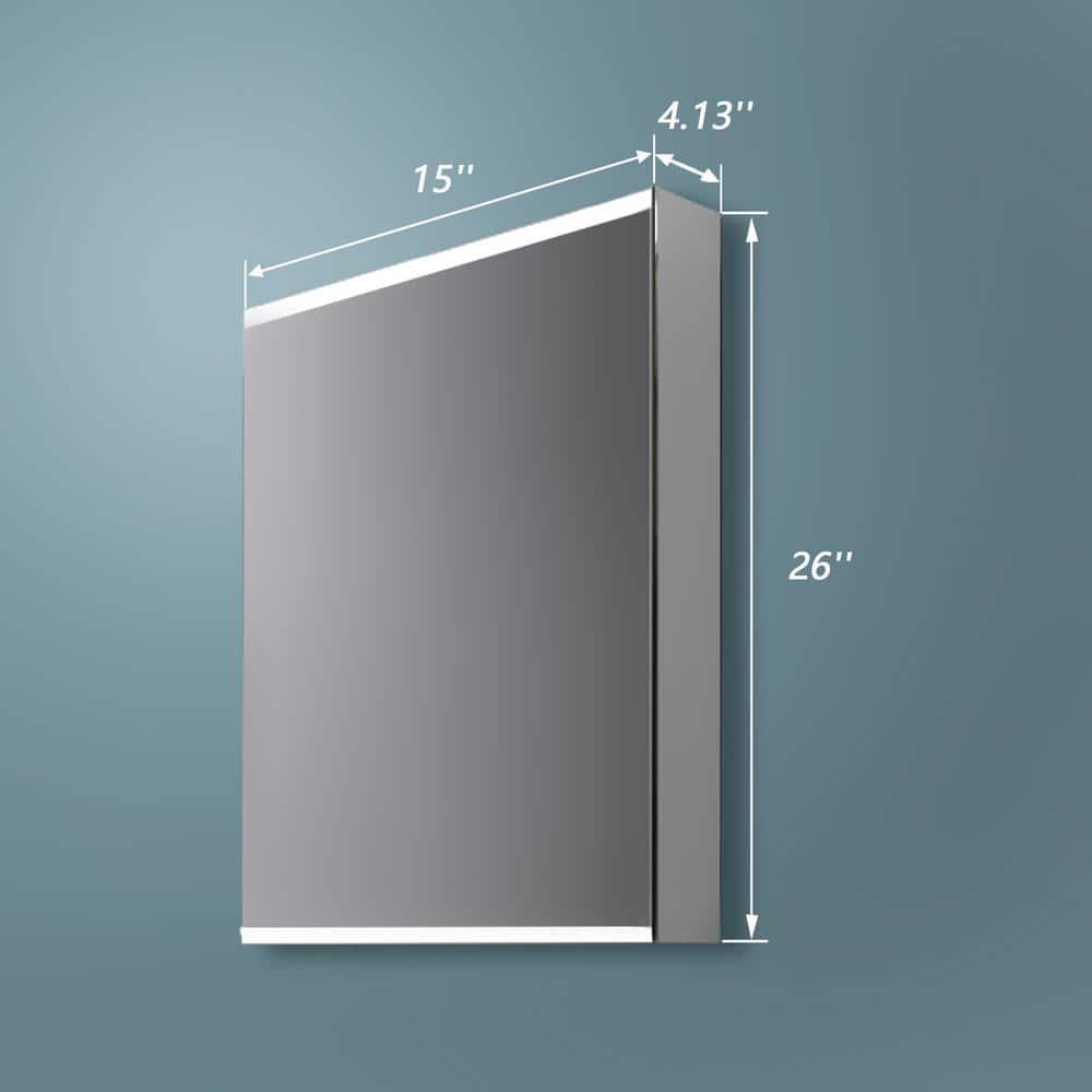 TOOLKISS 15 in x 26 in x 4 in Surface Mount Medicine Cabinet in Silver with Mirror and Lighted Motion Sensor