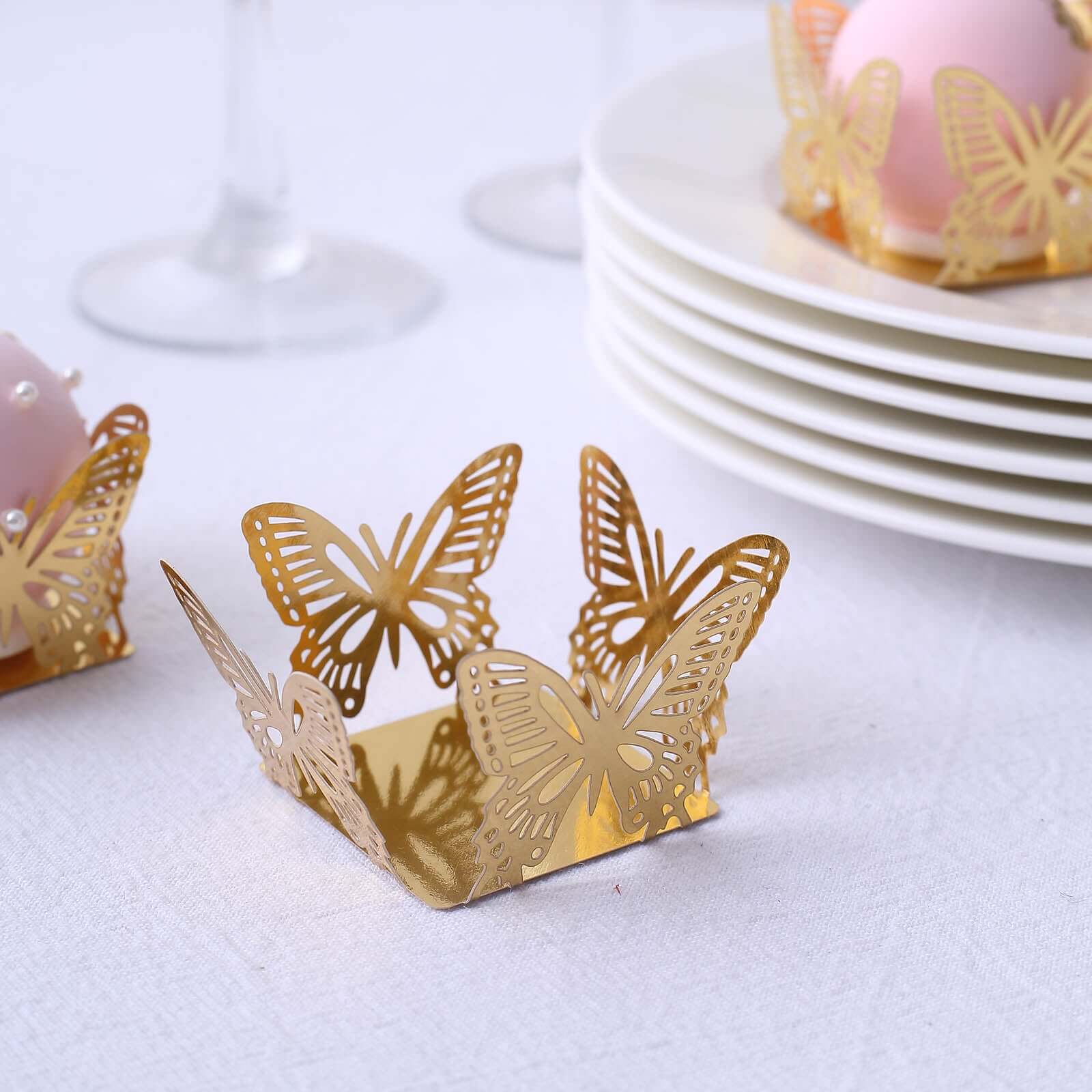 50 Pack Mini Metallic Gold Butterfly Truffle Cup Dessert Liners, Square Cupcake Tray Wrappers 225GSM 4