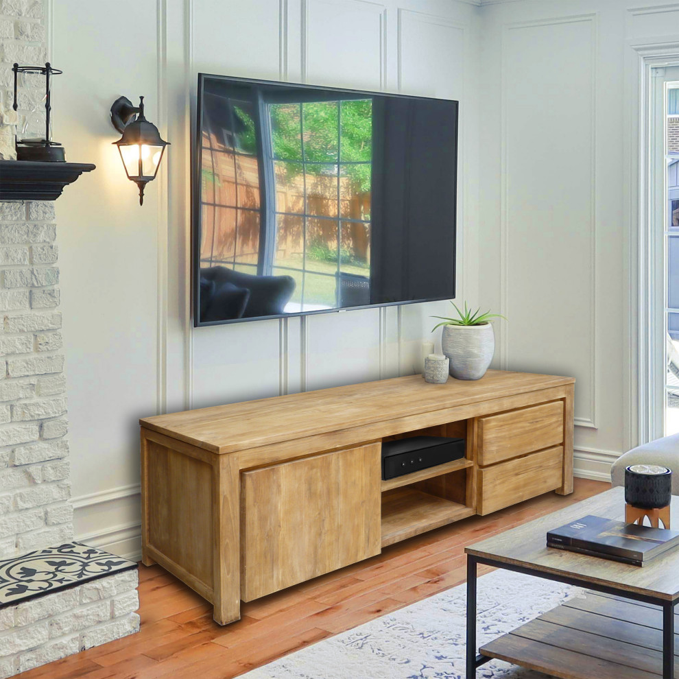 Recycled Teak Wood Solo Media Center  2 Drawer and 1 Cabinet   Transitional   Entertainment Centers And Tv Stands   by Chic Teak  Houzz