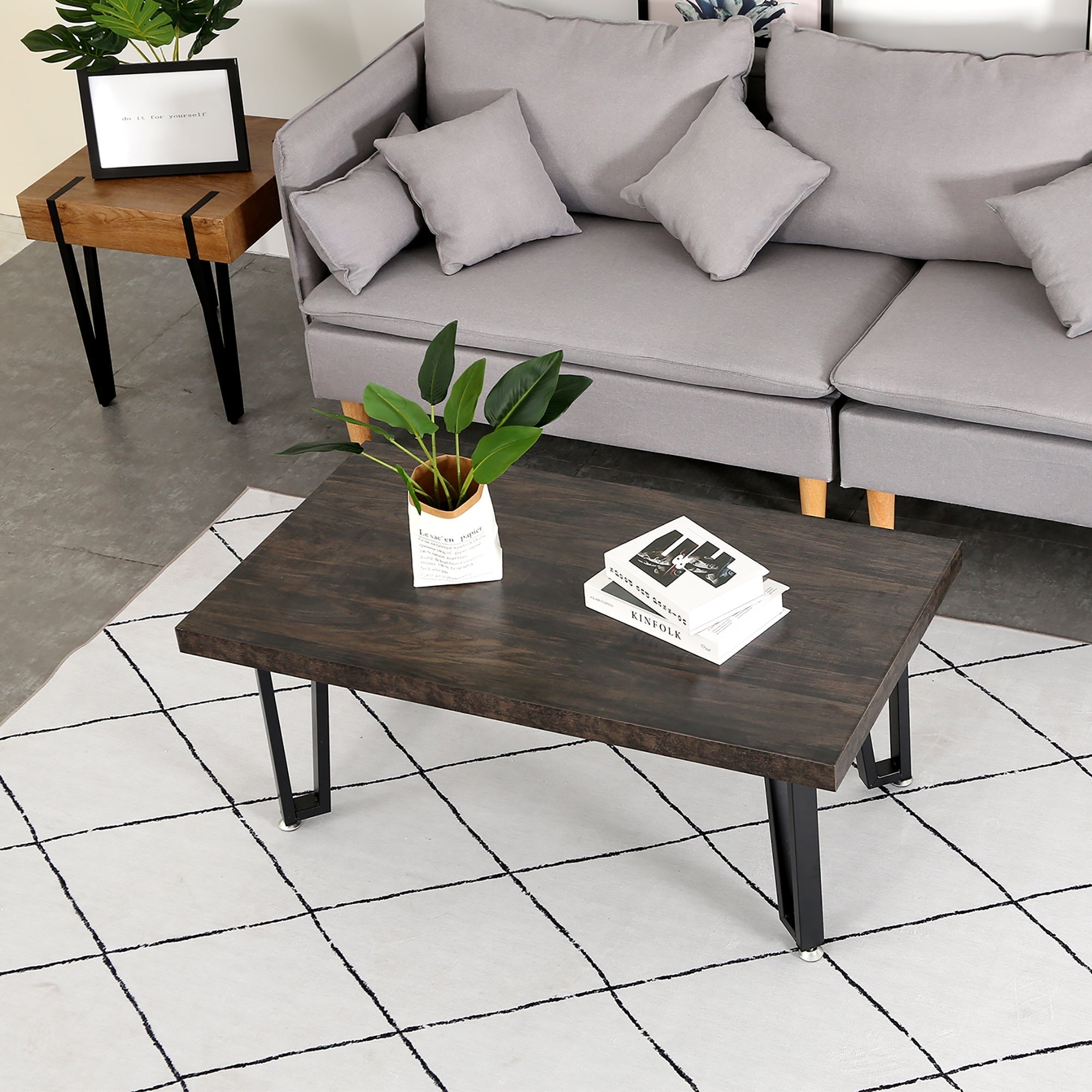 Ivinta Industrial Rectangular Coffee Table for Living Room， Wood Farmhouse Coffee Table