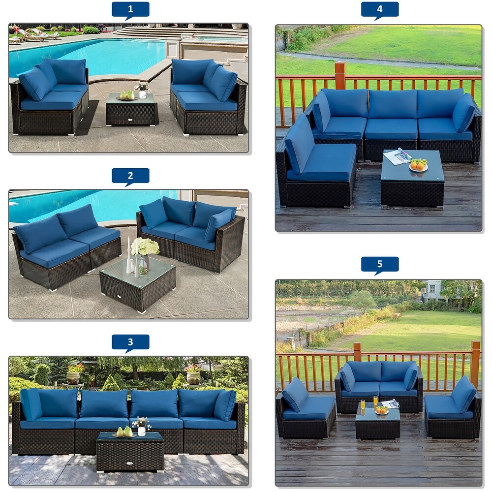 Costway 6PCS Patio Rattan Furniture Set 42'' Fire Pit Table Cover Sofa   See Details