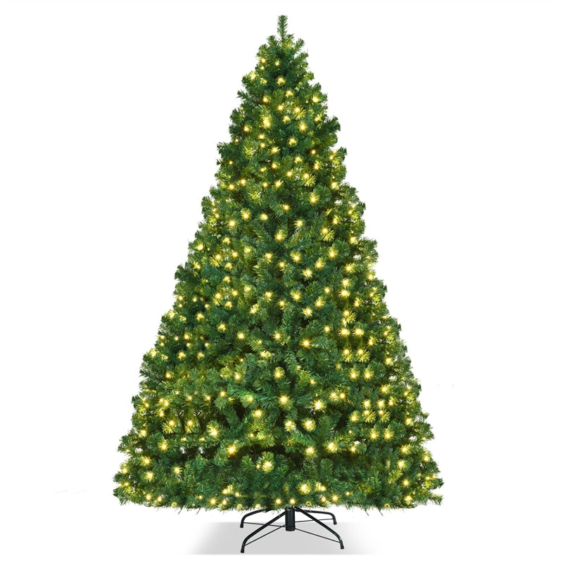 8 FT Green Pre-Lit Artificial Christmas Tree with 430 Warm White LED Lights & 1438 Hinged Branch Tips